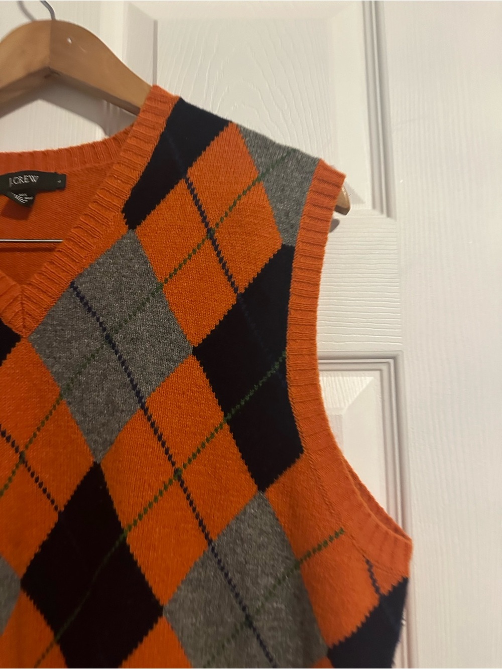 J. Crew Orange, Navy & Gray Argyle V-Neck Sweater Vest - Picture 2 of 7